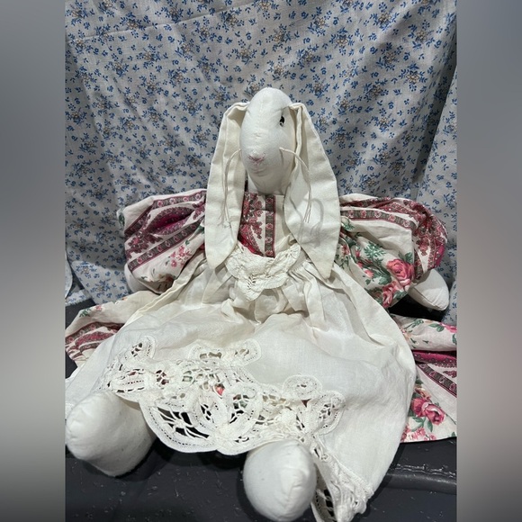 Hand Crafted Other - Vintage Granny-Core Bunny with Floral Dress and  Crocheted Apron